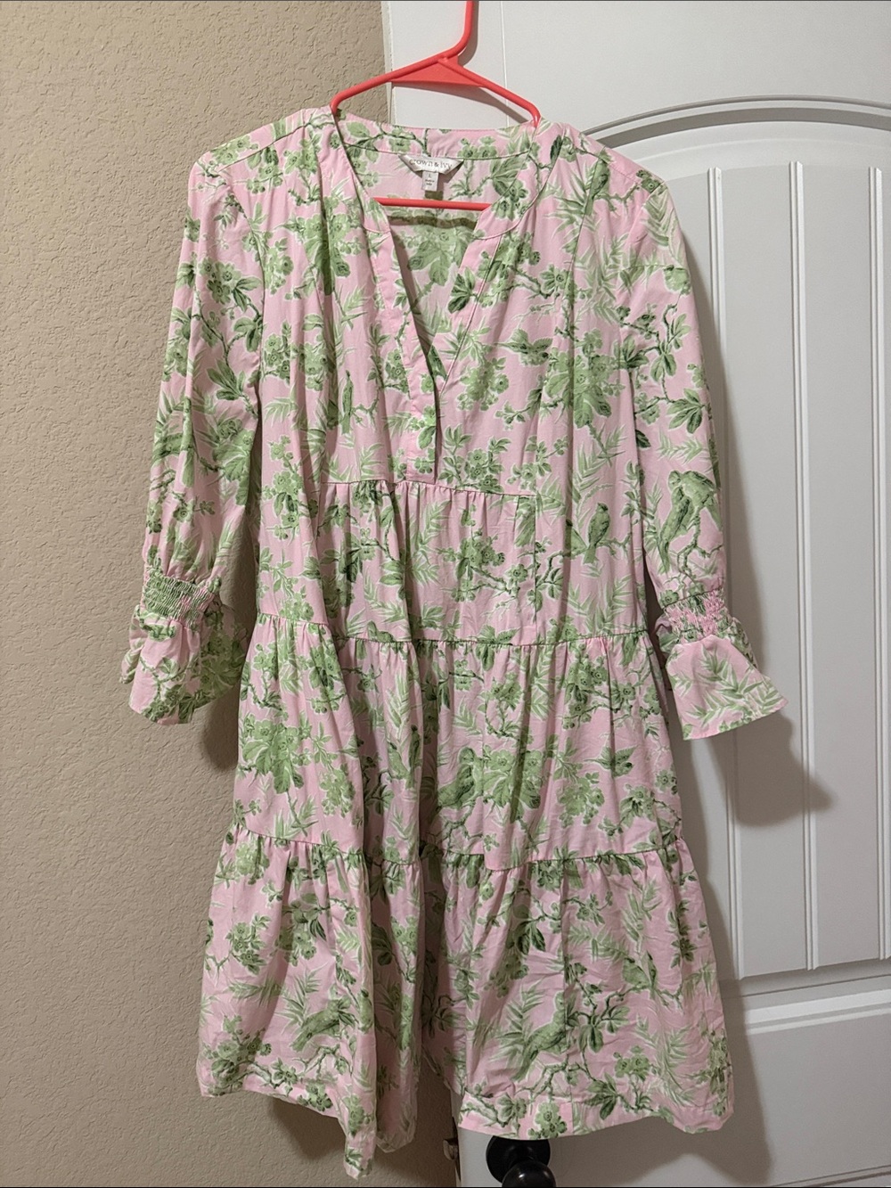 crown & ivy Pink and Green Floral V-Neck Dress